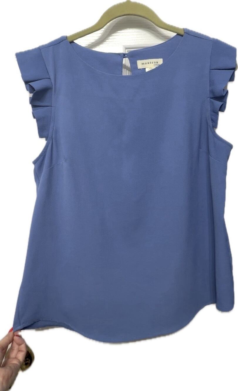 Monteau Sleeveless Blouse With Ruffles in Light Blue - Size M